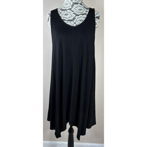 Eileen Fisher Black Silk Mini Dress Medium Sleeveless Sharkbite Hem‎ Minimalist